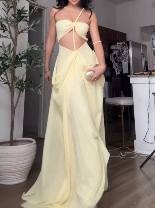 Sexy One-Shoulder Spaghetti Straps Chest Wrap Hollow Dress