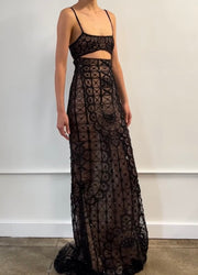 Sexy Spaghetti Straps Chest Wrap Lace Plaid See-through Dress