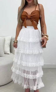 Sexy Bandeau Net Yarn Cake Skirt Two-Piece Set