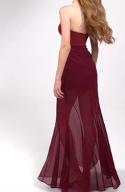 Elegant Tube Top Sheer Mesh Sexy Waist Dress