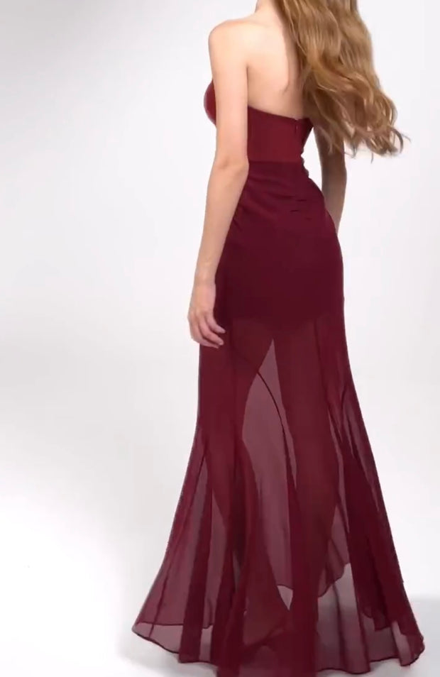 Elegant Tube Top Sheer Mesh Sexy Waist Dress