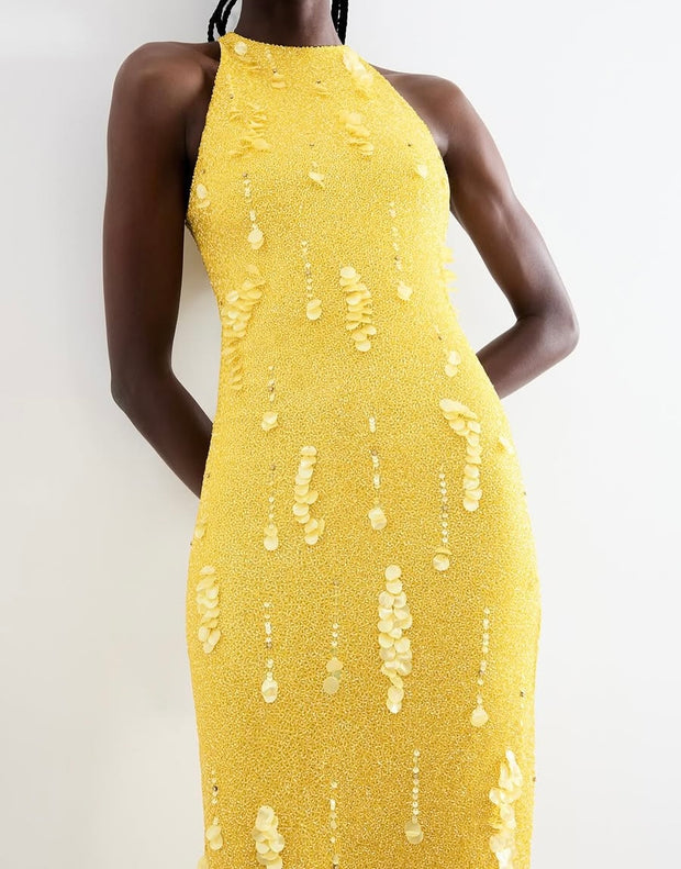 Elegant round Neck Sequins Slim Fit Dress