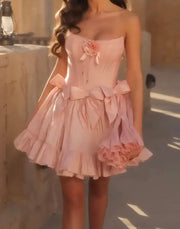 Sexy Tube Top Three-Dimensional Flower Bow Dress