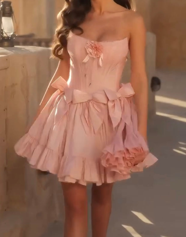 Sexy Tube Top Three-Dimensional Flower Bow Dress
