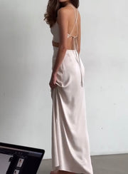 Sexy V-neck Brace Hollow Backless Long Dress