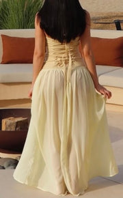 Fashion Sexy Hot Girl Sea Heart Decoration Stitching Tied Waist-Tight Long Dress