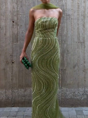 Fashion Sexy Sling Backless Tube Top Sequined Dress