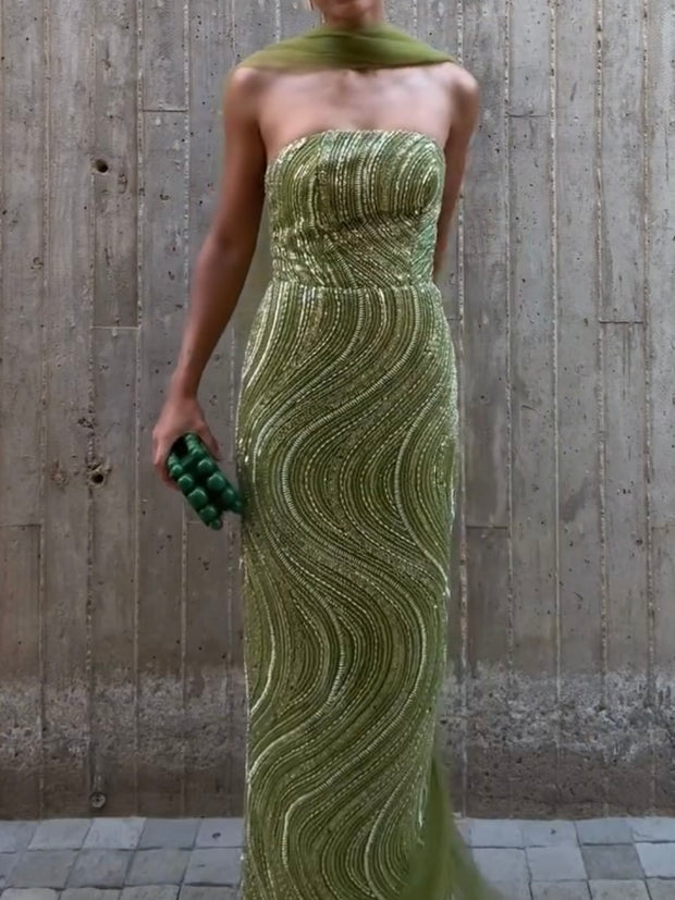 Fashion Sexy Sling Backless Tube Top Sequined Dress