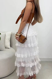 Sexy Bandeau Net Yarn Cake Skirt Two-Piece Set