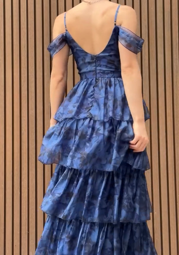 Sexy Sling Floral Flounce Temperament Waist-Controlled Dress
