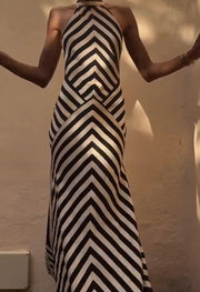 Sleeveless Backless Striped Knitted Dress