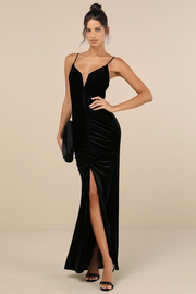 Sexy Sling Deep V Pleated Front Slit Dress