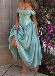Sexy Tube Top off-the-Shoulder Collar Puffy Waist Dress