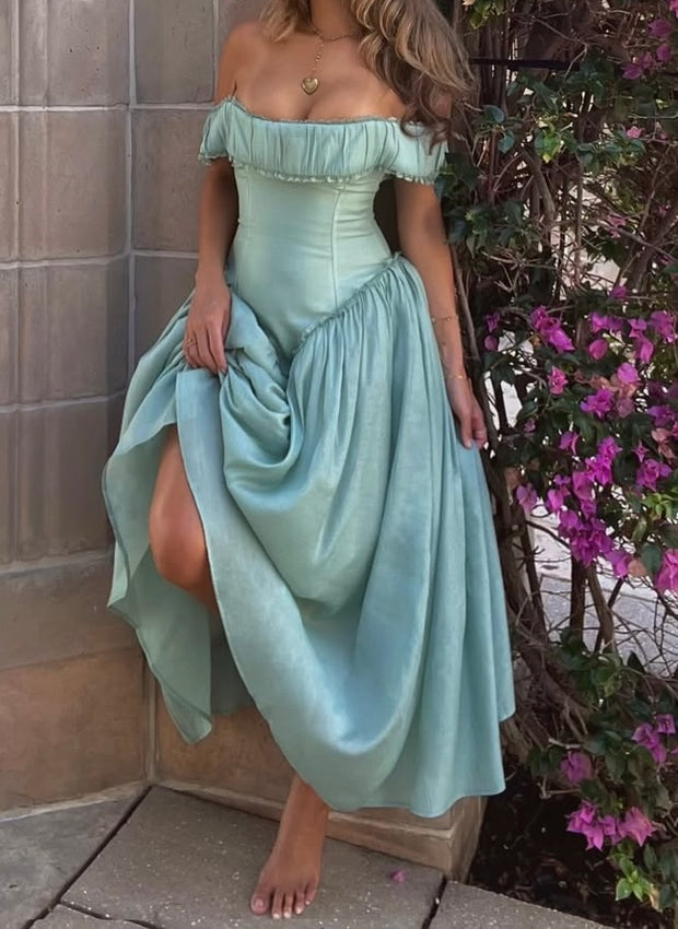 Sexy Tube Top off-the-Shoulder Collar Puffy Waist Dress