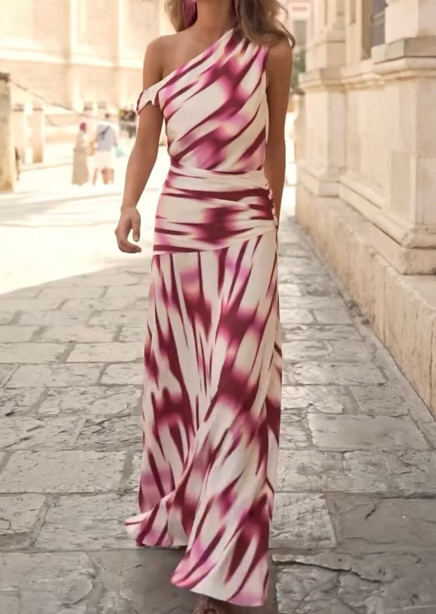 Elegant One-Shoulder Printing Dress