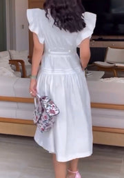 V-neck Puff Sleeve Waist-Tight Dress
