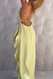Elegant Halter Backless Ruffled Split Dress