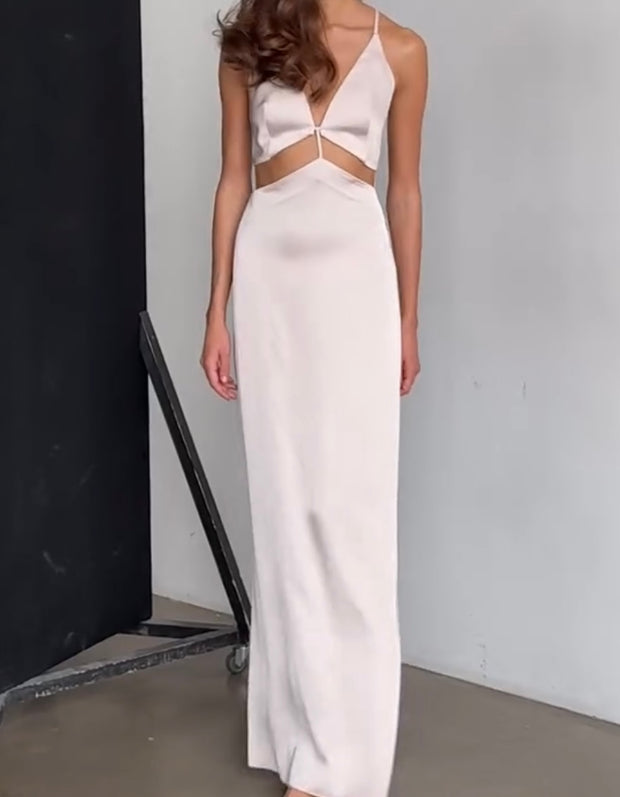 Sexy V-neck Brace Hollow Backless Long Dress