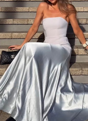 Sexy Tube Top Elegant Stitching Satin Sleeveless Dress