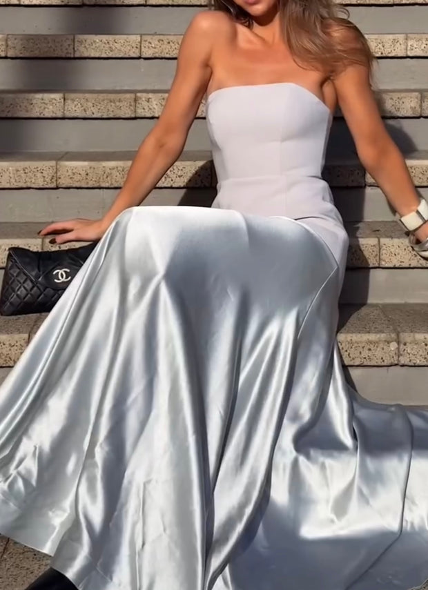 Sexy Tube Top Elegant Stitching Satin Sleeveless Dress