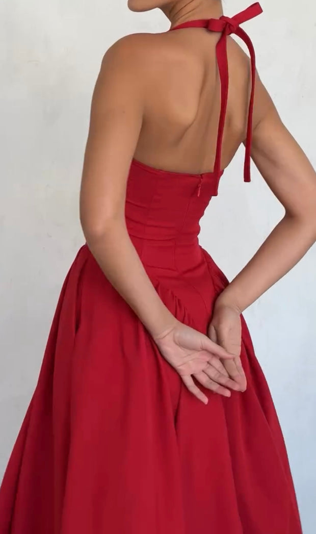 Elegant Slim Fit Halter Backless Lace-up Dress