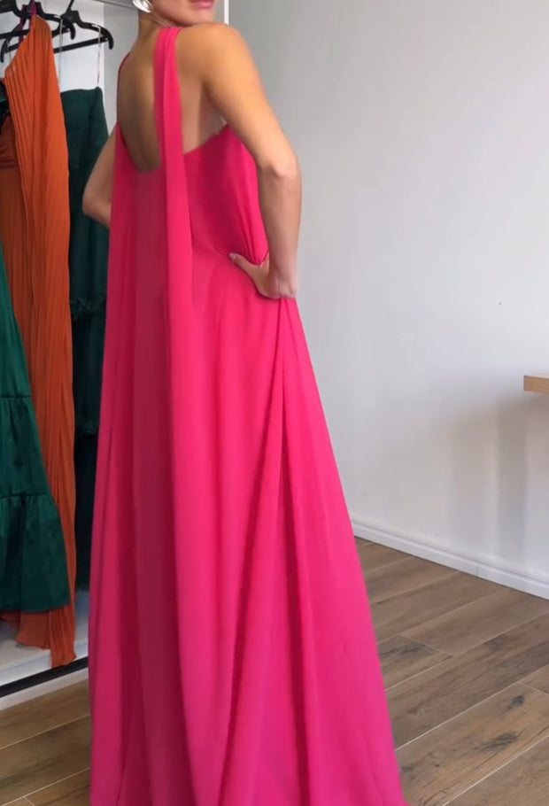 Chiffon Solid Color Casual Backless Dress