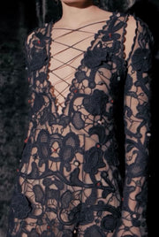 Sexy Lace Long Sleeve V-neck Lace up Skirt