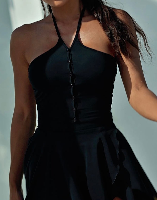 Slim Fit Slimming Halter Ruffled Single-Breasted Design Dress