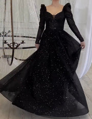 Elegant Graceful Long Sleeve Waist Shiny Mesh Dress
