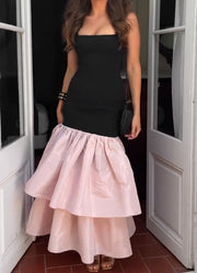 Fashion Tube Top Color Matching Low Waist Pleated Dress