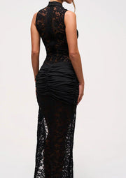 Sexy Fashion Lace Hollow out High Slit Slim Sleeveless Dress