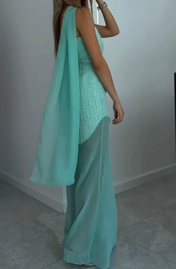 Sexy Tube Top Bead Stitching Mesh Dress