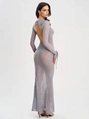 Sexy Backless Leopard Print See-through Sheath Slim Fit Dress
