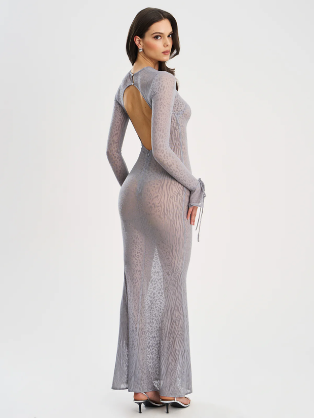 Sexy Backless Leopard Print See-through Sheath Slim Fit Dress