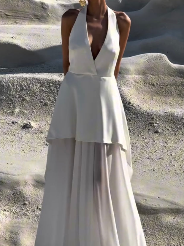 Sexy Temperament V-neck Halter Sleeveless Dress