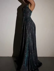 Tube Top Shiny Long Large Hem A- line Slimming Evening Dress