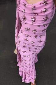 Sexy Pink Floral Swing Collar Dress