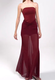 Elegant Tube Top Sheer Mesh Sexy Waist Dress