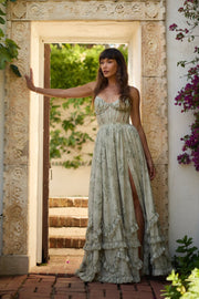 The Carmen Dress in Sage Tapestry