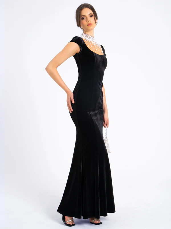 Sexy Noble Slim-Fitting Patchwork Pearl Luxury Dress