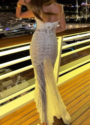Sexy Fashion Lace Hollow-out Stitching Spaghetti Straps Slimming Split Dress