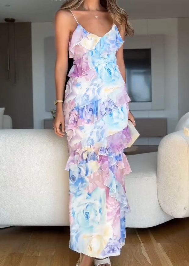 Spaghetti-Strap Ruffle Slimming Elegant Dress