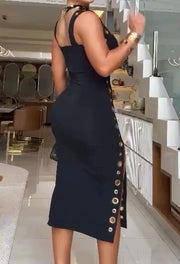 Fashion Elegant Slim Fit Button Decorations Sexy Dress