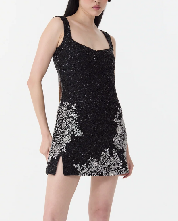 Fashion Printed Black Beads Dress