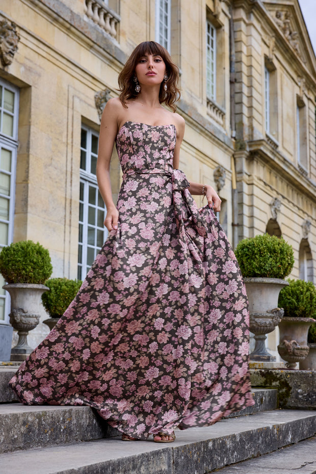 The Cecilia Dress in Chocolate Peony Print