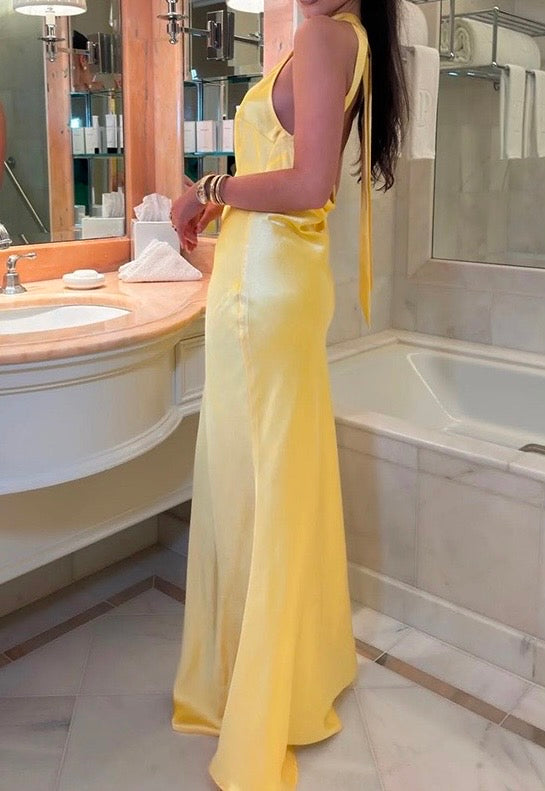 Sexy Solid Color Backless Slit Sleeveless round Neck Tight Temperament Dress