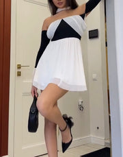 Sexy Tube Top Double Color Stitching Dress