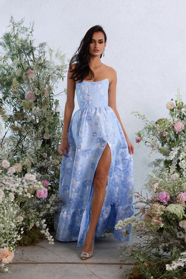 The Charlotte Dress in Chambray Blue Baroque