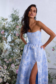 The Charlotte Dress in Chambray Blue Baroque