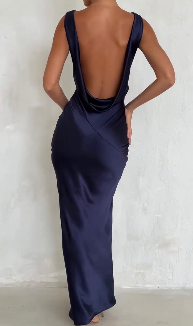 Elegant High-Grade Satin Slim-Fit Sheath Backless Dress